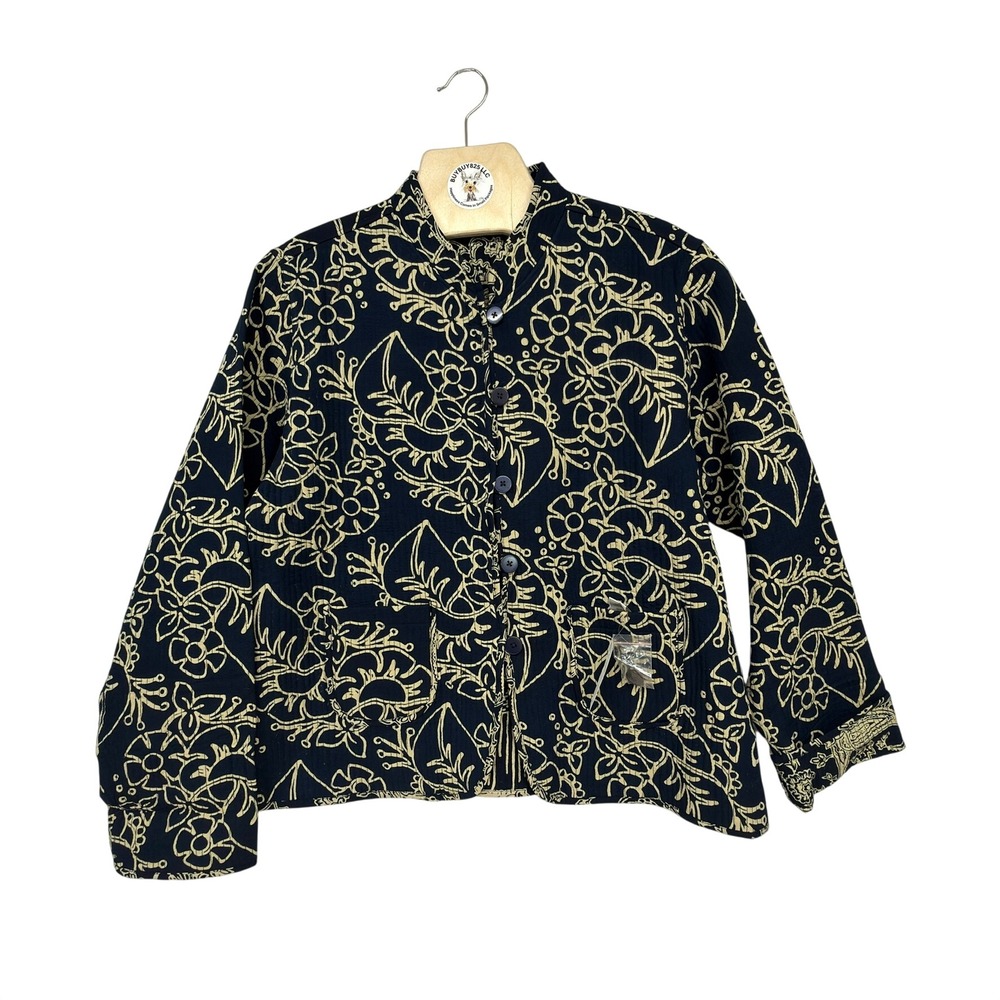 Draper's & Damon's Reversible Quilted Jacket XL Navy Beige‎ Floral NWT
